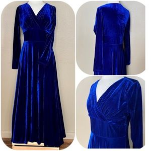 New V Neck Royal Blue Velvet Dress
